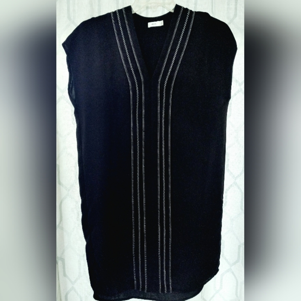 VINCE Minimalist Modern Black Tunic Dress with Contrast Stitching Size 6